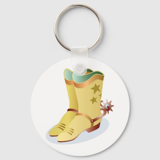 乗馬スパール付き白いカウボーイブーツ キーホルダー (正面)