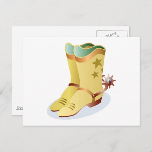 乗馬スパール付き白いカウボーイブーツ ポストカード (正面/裏面)