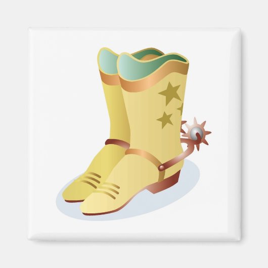 乗馬スパール付き白いカウボーイブーツ マグネット (正面)