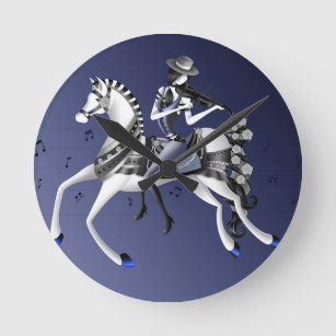 乗馬バイオリニストブルーアクリル壁時計 ラウンド壁時計
