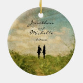 乗馬パーソナライズされたカップルの愛 セラミックオーナメント (裏面)