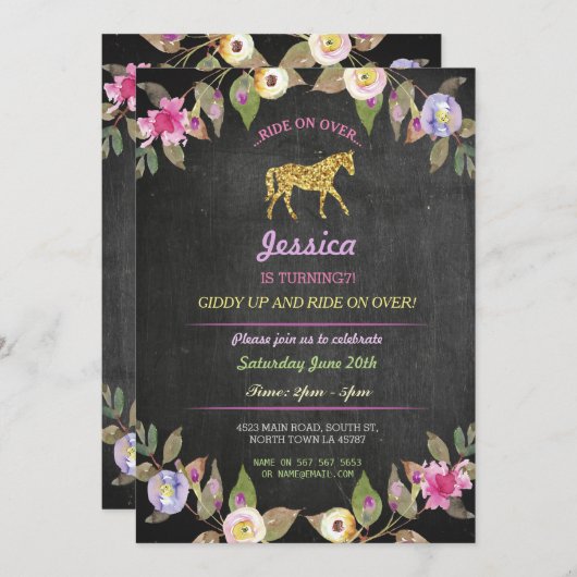 乗馬パーティーの招待ポニーチョークの招待状 招待状 (正面/裏面)