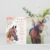 乗馬パーティーフォトポニーフラワーガール誕生日 招待状 (スタンド正面)
