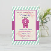 乗馬パーティー招待状ストライプミントピンク招待状 招待状 (スタンド正面)