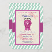 乗馬パーティー招待状ストライプミントピンク招待状 招待状 (正面/裏面)