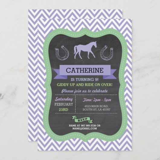 乗馬パーティー招待状パープルポニー招待状 招待状 (正面/裏面)