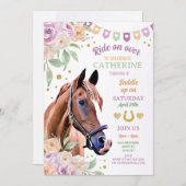 乗馬パーティー薄紫ポニーフラワーガール誕生日 招待状 (正面/裏面)