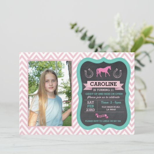 乗馬フォトポニーピンク招待状招待状 招待状 (スタンド正面)
