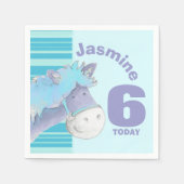 乗馬ポニーお洒落ブルー誕生日パーティー スタンダードカクテルナプキン (正面)