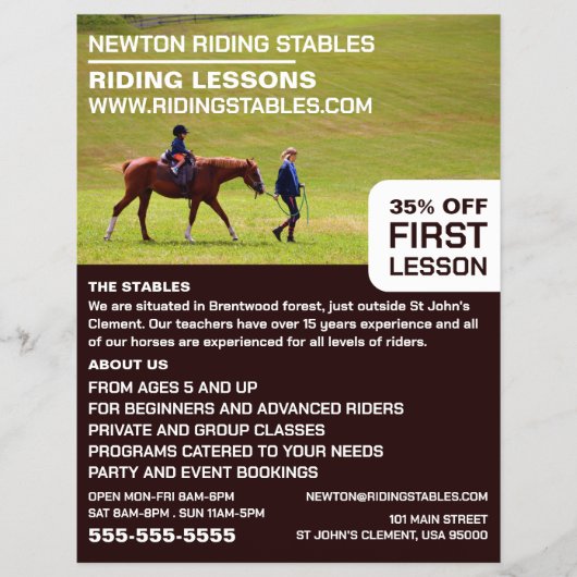 乗馬ポートレート、乗馬インストラクター、アカデミー チラシ (正面)