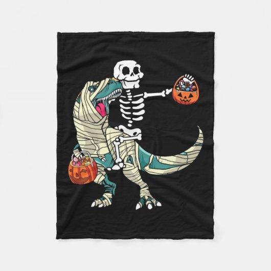 乗馬ミイラ恐竜Tレックスハロウィンおもしろいカボキ フリースブランケット (正面)