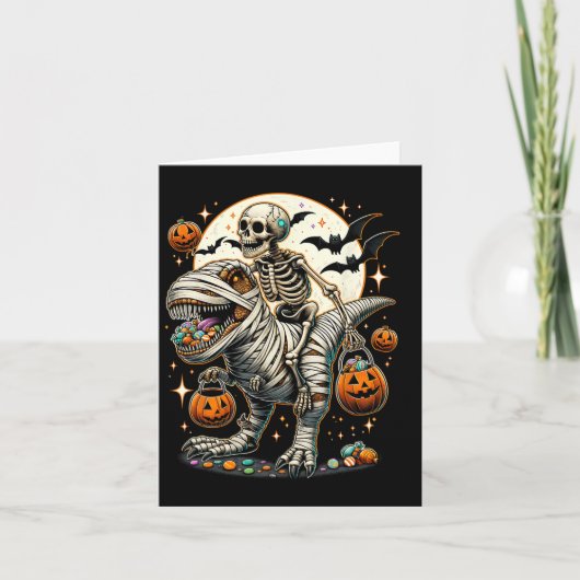 乗馬ミイラ恐竜Tレックス少年メンハローウィー カード (正面)