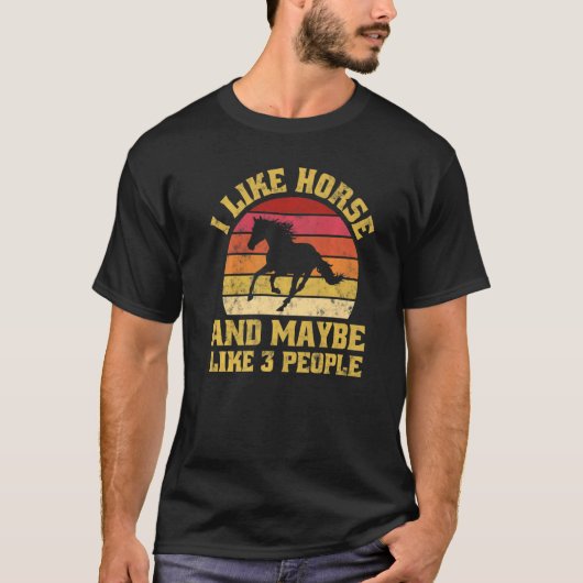 乗馬ヴィンテージレトロサンセット Tシャツ (正面)