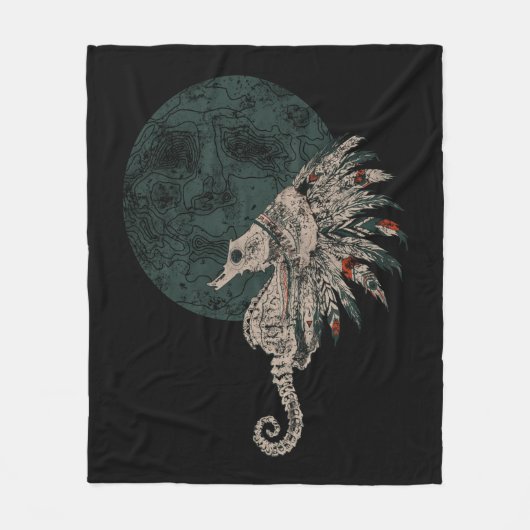 乗馬先住民夜 フリースブランケット (正面)