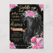 乗馬用意！ 黒馬に乗ったカウガールの誕生日 ポストカード (正面)