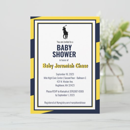 乗馬男の赤ちゃんベビーシャワー招待状 招待状 (スタンド正面)