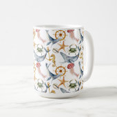 乗馬、船車、クジラ、カニ、ヒトデ コーヒーマグカップ (正面右)