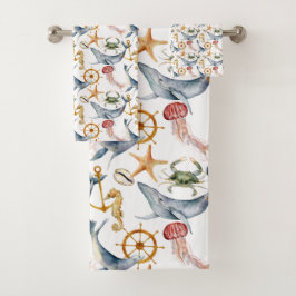 乗馬、船車、クジラ、カニ、ヒトデ バスタオルセット