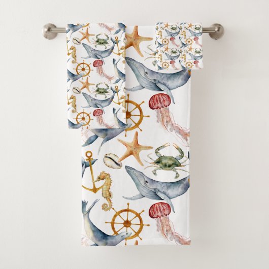 乗馬、船車、クジラ、カニ、ヒトデ バスタオルセット (インサイチュ)
