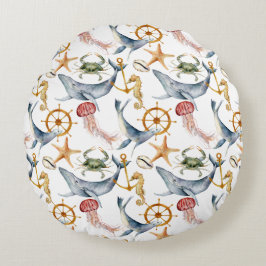 乗馬、船車、クジラ、カニ、ヒトデ ラウンドクッション