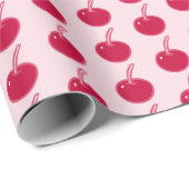 乙女のピンクと赤いチェリーの誕生日 ラッピングペーパー (ロールコーナー)