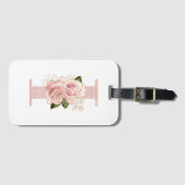 乙女の淡いローズゴールドのグリッター フラワーモノグラムI ラゲッジタグ (正面横)