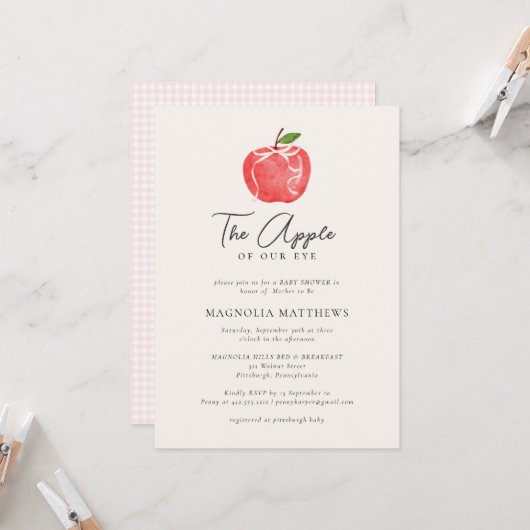 乙女の目の中のリンゴ　コケッタイ　ベイビーシャワーのご招待 招待状 (正面/裏面インサイチュ)