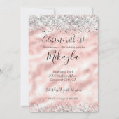 乙女の輝き ピンク シルバー グリッター スパークル コンフェッティ 招待状 (正面)