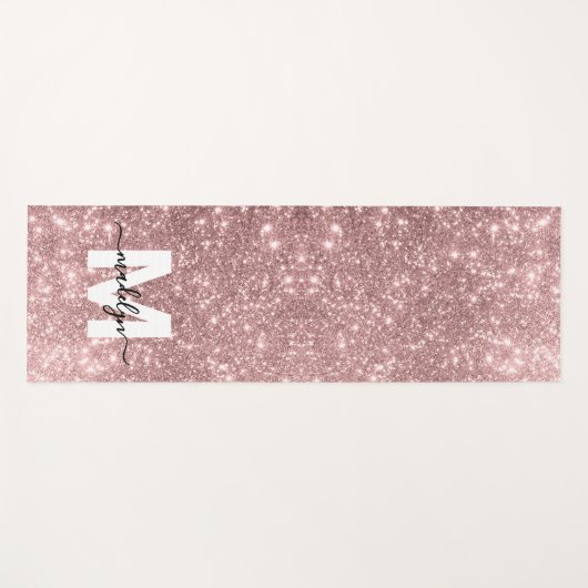 乙女の頬のようなピンクのバラ色のゴールドグリッター名前モノグラム ヨガマット (正面(横))