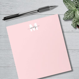 乙女の頬の色のような優しいピンクのカリグラフィー名前のモノグラム ノートパッド
