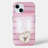 乙女らしいピンクの木目調ハートと虹色の蜂の信仰デザイン Case-Mate iPhoneケース (裏面)
