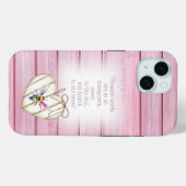 乙女らしいピンクの木目調ハートと虹色の蜂の信仰デザイン Case-Mate iPhoneケース (裏面 (横))