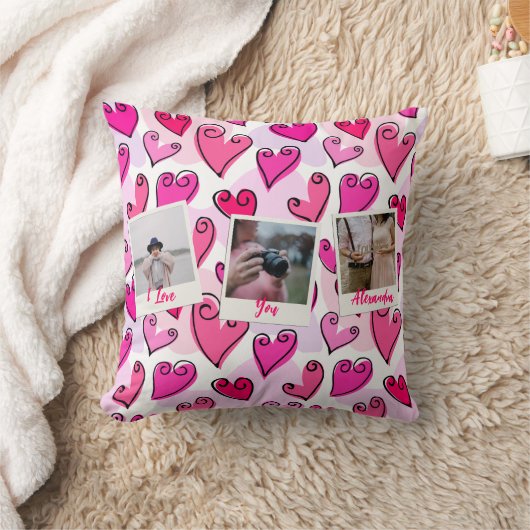 乙女チックなピンクのハートがとってもキュートでロマンチックなバレンタインフォト クッション (ブランケット)