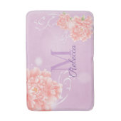 乙女チックな花柄 紫 ピンク 牡丹のイニシャル バスマット (正面縦)