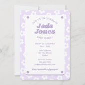 乙女チックキュートパープルフラワーズファーストピリオドパーティー 招待状 (正面)