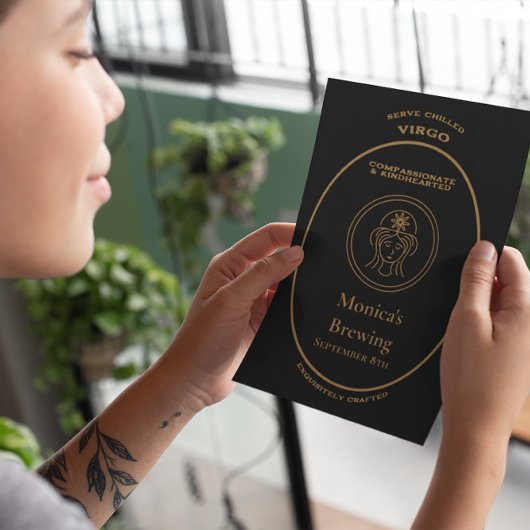 乙女座のゴールド アポテカリー ラベル パーソナライズド ポストカード