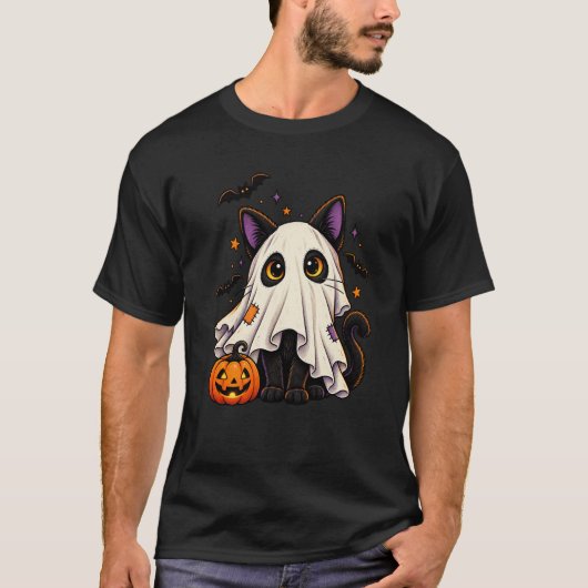 九つの命では足りない!幽霊ネコのハロウィンTシャツ Tシャツ (正面)