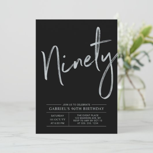 九十 |シルバーモダン&ブラック90thバースデーパーティー 招待状 (スタンド正面)