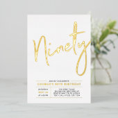 九十 |モダン金ゴールド90th誕生日パーティー 箔招待状 (立ち正面)