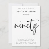 九十 | モダンB&W 90thバースデーパーティータイポグラフィ 招待状 (正面)
