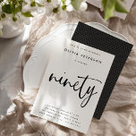 九十 | モダンB&W 90thバースデーパーティータイポグラフィ 招待状<br><div class="desc">このシンプルバースデーパーティ招待状エレガントは洗練された90番目のスタイルの書の台本と間隔の広いサンセリフのタイポグラフィで90という言葉を持つモダン。「デザインツールを使用して編集」ボタンを使用するか、上品でミニマリストな白黒のスタイルを使用してスティックすることで、簡単に独自の2色のパレットに配色を変更できる。適当男性へな女だ。印刷招待状として利用可能または迅速なデジタルのダウンロード急いでそれらのために！招待状は、黒と有彩色の灰色の水玉模様パターンと逆である。90エレガント誕生祝いのトーンを完璧に設定するタイムレスなスタイリッシュデザイン!</div>