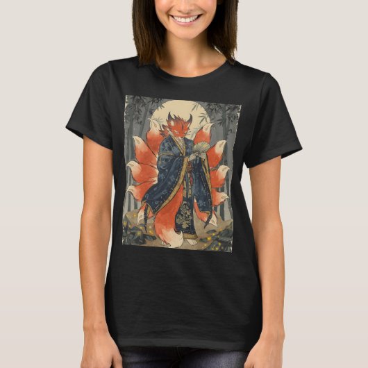 九尾の狐 | 日本の神話アート Tシャツ (正面)