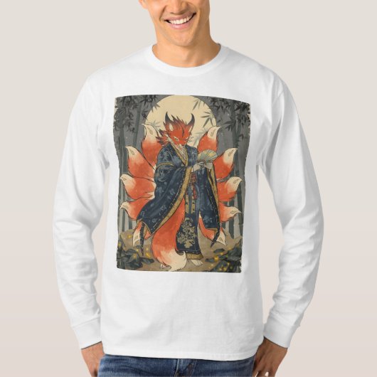 九尾の狐 | 日本の神話アート Tシャツ (正面)