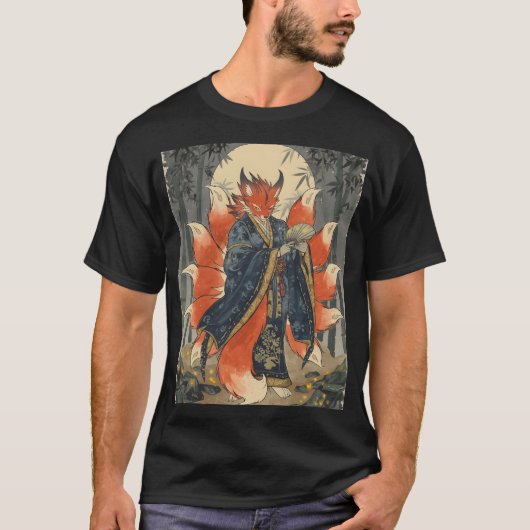 九尾の狐 | 日本の神話アート Tシャツ (正面)