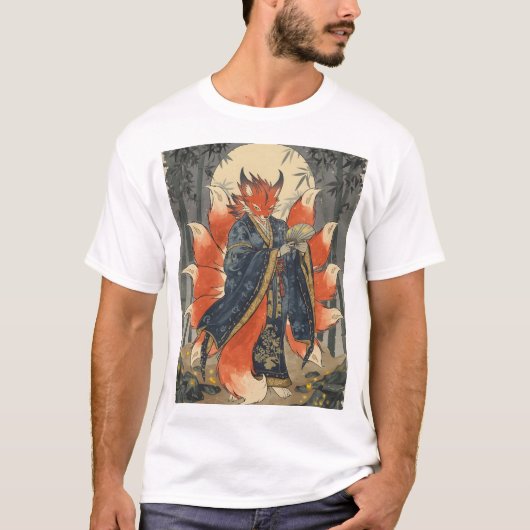 九尾の狐 | 日本の神話アート Tシャツ (正面)