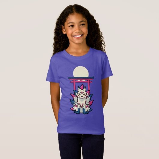 九尾狐のおもしろ妖怪 Tシャツ (正面フル)