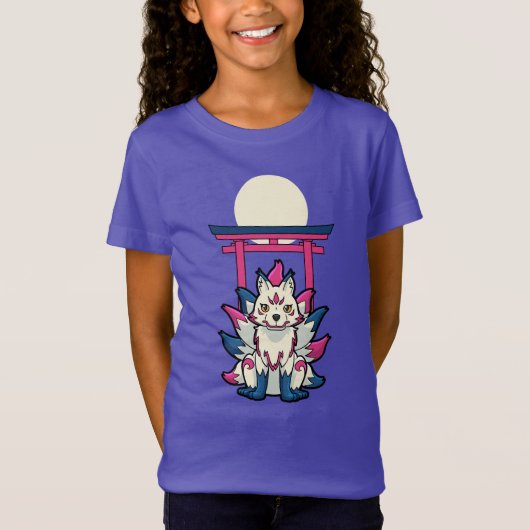 九尾狐のおもしろ妖怪 Tシャツ (正面)