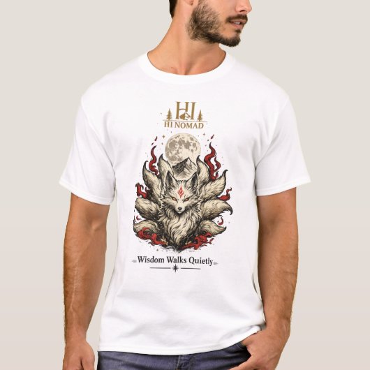 九尾狐 キツネ - 日本の神話美学 Tシャツ (正面)