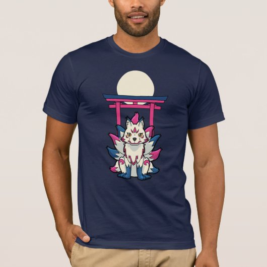 九尾狐 キツネ - 面白い妖怪 Tシャツ (正面)
