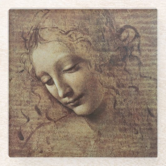 乱された毛を搭載する若い女性の頭部または、レダ ガラスコースター (正面)